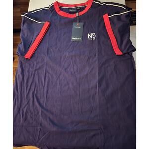 North 564 Navy Blue/Red Trim Logo Graphic S/S Ringer T Shirt EU 3XL US 2XL